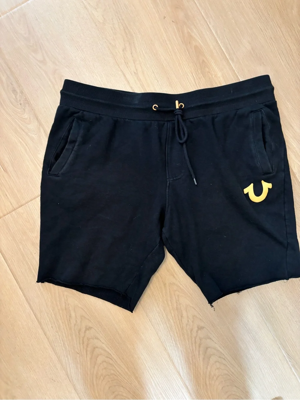 True Religion Shorts Mens Extra Large Black Sweat Fleece Logo Elastic Waist